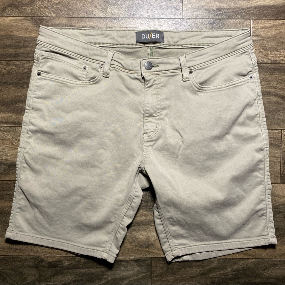 DU/ER No Sweat Shorts Mens 38 Desert Khaki Brown Slim Fit Chino Golf Stretch 10"